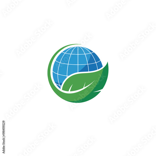 A vibrant logo depicting earth protected by a green leaf