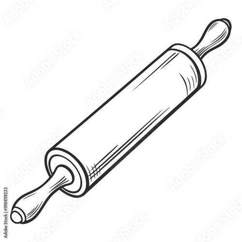 Classic kitchen rolling pin for flattening dough and baking tasks with line art