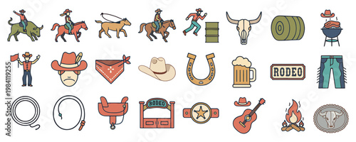 Western Rodeo Icon Set Collection