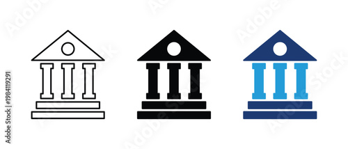 Classical Building Vector Icons with Bank Government Illustration