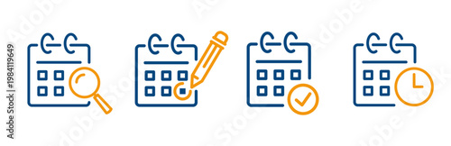 Foto calendars line icons, set icon of quick marking day, looking date, calendar with