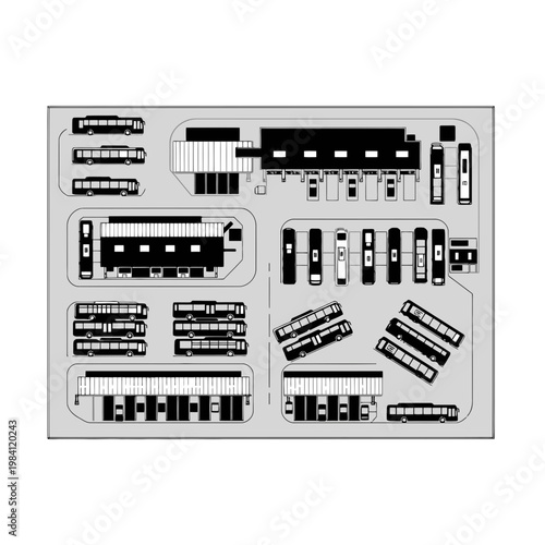 Bus Station Top View Illustration, Transportation Hub, City Transit Network