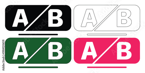 A/B testing icons set, split test marketing symbols in vector format, conversion rate optimization buttons, digital analytics UI elements