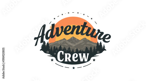 Adventure Crew Outdoor Mountain Forest Sunset Graphic Design for Travel and Exploration Clubs