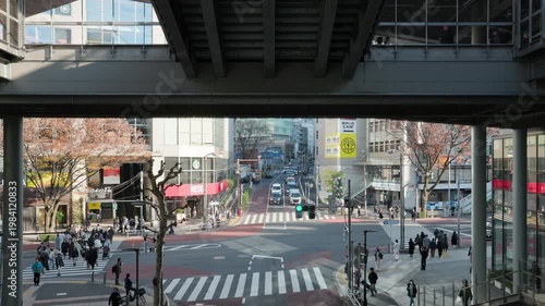 Tokyo Scene  :  Traffic Lights Change at the Intersection of Urban Layers and a Global Shopping Hub, Setting People and Cars in Motion  |  Shibuya, Tokyo, Japan