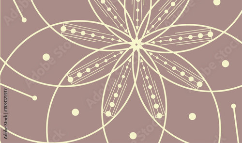 Sacred geometry mandala with intricate cream lines and celestial dots on a dusty rose background