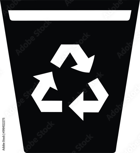 Black trash can with recycling symbol a stark graphic silhouette