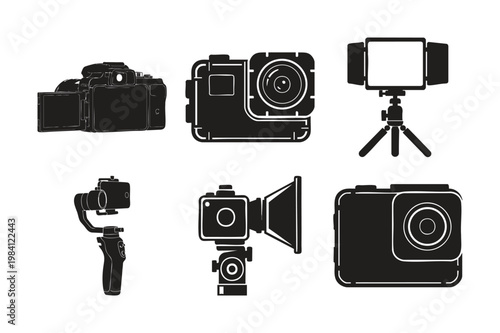 Camera equipment silhouette set bundle for photography and video.