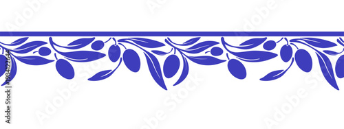 Greek olive endless pattern. Vector ornamental geometric border. Classic mediterranean repeat decor for italy design, nature wallpaper in minimalist silhouette style.