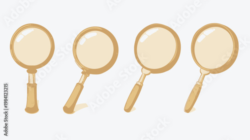 Four cartoon magnifying glasses, light brown, various orientations on a white background