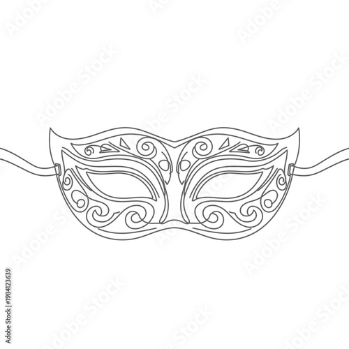 Elegant Masquerade Mask Line Art - Mysterious Venetian Carnival Face Cover