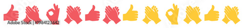 Social Media Reaction Icons, a vibrant vector collection of red and yellow thumbs up, thumbs down, and OK hand gestures, perfect for digital feedback and user interface design.