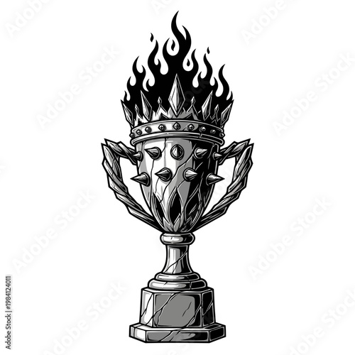 Tableau sur toile Fiery Trophy with Crown and Spikes - Symbol of Victory and Achievement
