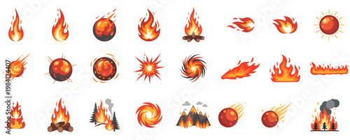 Set of Cartoon Fire and Explosion Icons