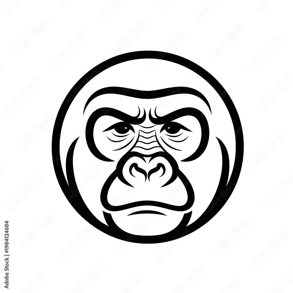 Fototapeta premium Gorilla Face Emblem - Bold Black and White Icon