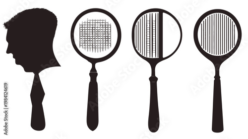 A silhouette of a head combined with magnifiers showing lines. Perfect for vision concepts