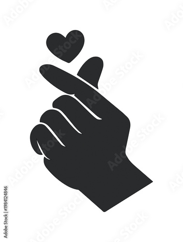 指ハートのシルエットベクター素材, 韓国スタイルの愛のハンドサイン, シンプルな黒い手のアイコン, 恋愛や感謝を伝えるミニマルなグラフィックデザイン