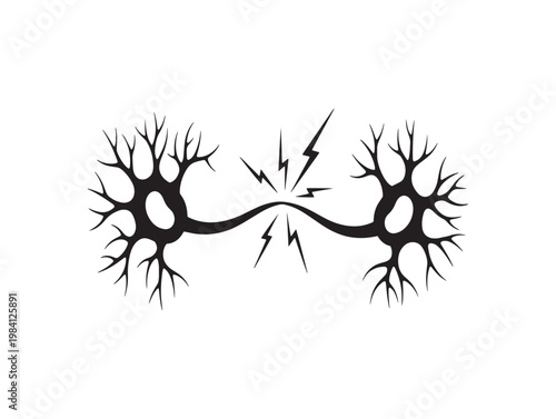 Intricate black and white illustration of neurons synapsing representing brain connectivity and communication