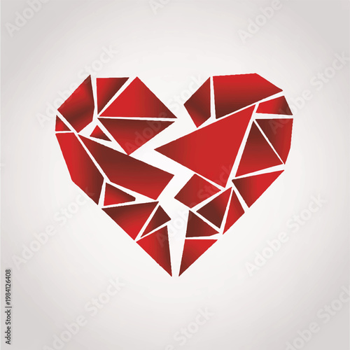 Geometric abstract red broken heart graphic illustration with heartbreak separation abstract illustration symbolic fragmented negative rejected