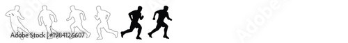 Running man silhouette vector set, dynamic outline and solid black figures, athletic movement illustration for fitness, sports, and active lifestyle designs