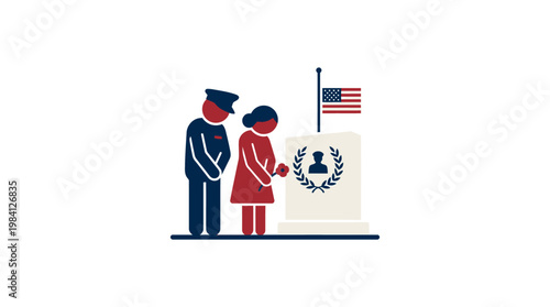 Mourning Ceremony at a Tombstone on Memorial Day