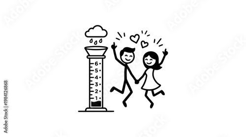 Optimistic Couple Celebrating Rain Gauge Measurement