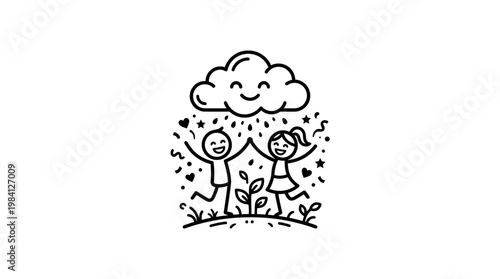 Joyful Kids Under Smiling Cloud Celebration Concept