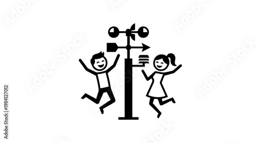Happy Children and Weather Station Icon