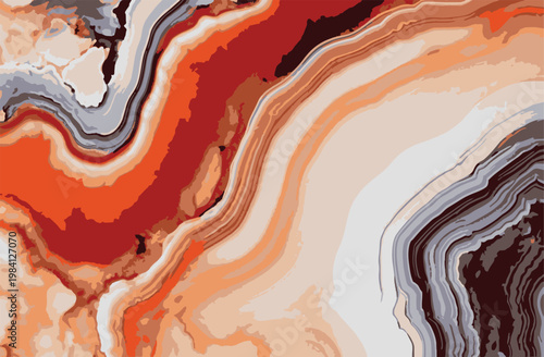 Red Orange Agate Stone Texture with Swirling Layers, Vector Background Illustration