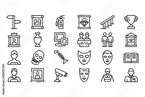 Museum collection, archaeology and theater mask icons for cultural institutions and galleries