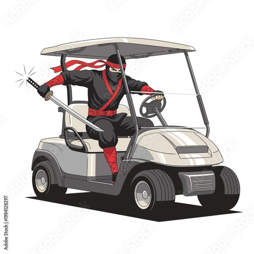 Ninja driving golf cart with sword