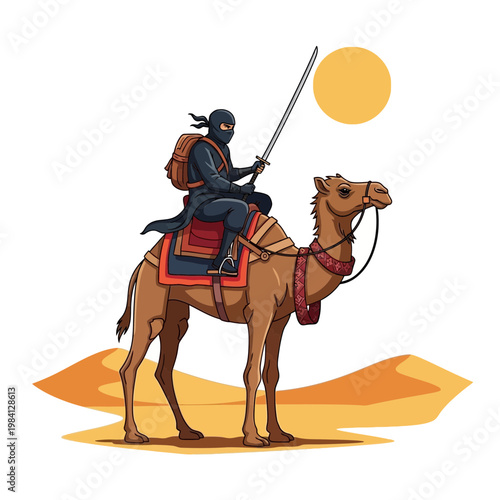 Ninja Rider Camel Desert Sun