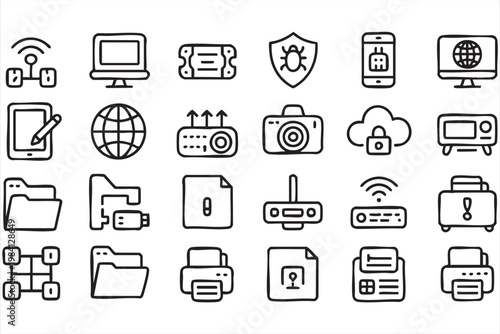 Wifi connection, cloud protection and data transfer icons for network technology platforms