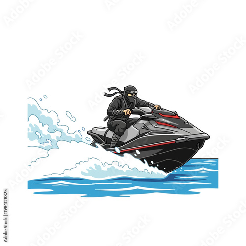 Ninja riding jet ski on water