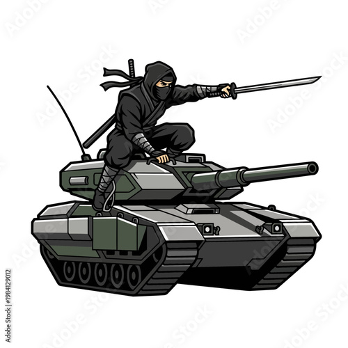 Ninja Warrior Riding Military Tank