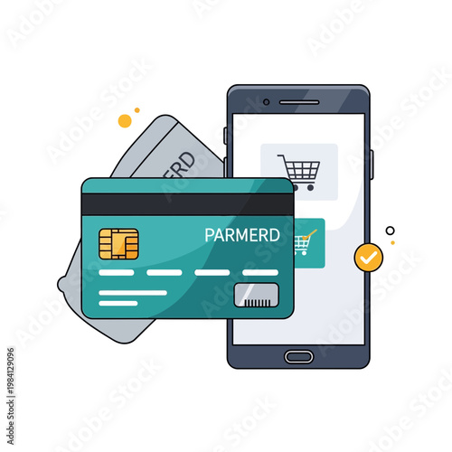 Online Payment via Credit Card and Smartphone - Modern E-commerce Concept