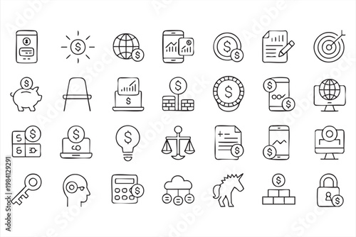 Banking and finance vector icons with payment, savings, and transaction symbols