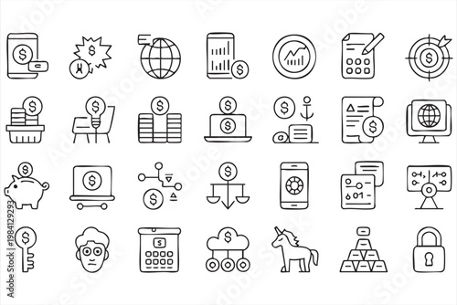 Money and investment icon collection for business analytics and financial growth