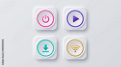 Four icons representing technology symbols on a gray background