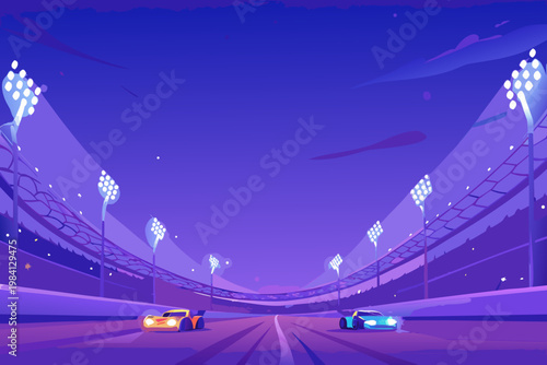 Night Race With Bright Lights Illuminating Track a