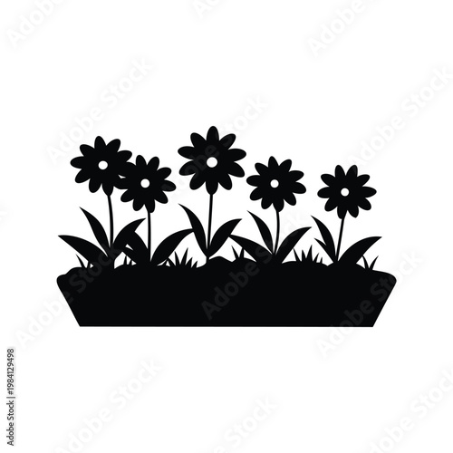 A beautiful flower pot blooming flowers silhouette vector illustration for garden decoration, flower bed silhouette vector illustration