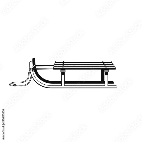 Retro Wooden Sled with Rope - Winter Sport and Activity Icon