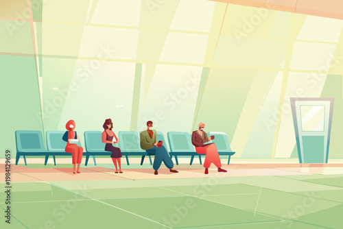 Waiting Room With Patients Sitting Calmly And Watc