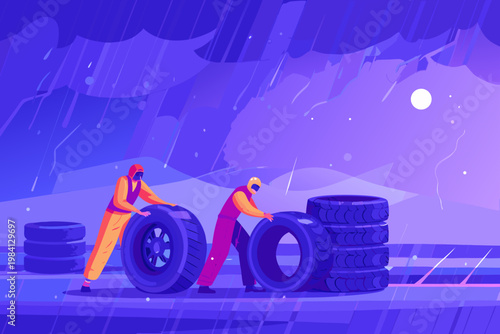 Wet Tire Change During Sudden Rain Condition in pi