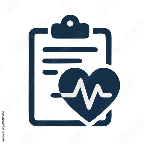 Flat Design Medical Heartbeat Clipboard Healthcare Treatment Diagnosis Icon