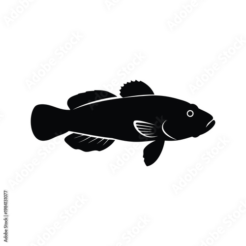 Black and white fish silhouette vector illustration detailed fins and tail, gobies silhouette vector illustration
