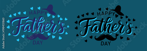 Festive father's day graphic with decorative text and heart motifs