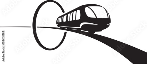 Monorail, train, transportation, icon, black, vector graphic, rail, track