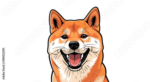 Smiling Shiba Inu Dog Portrait Closeup.