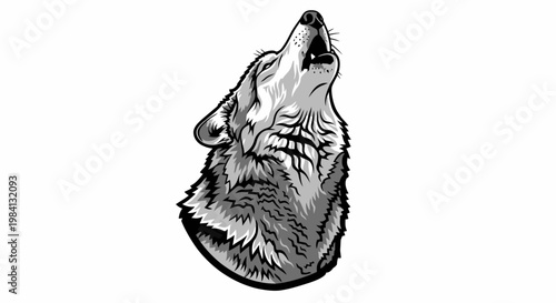 Wolf howling at the moon head.